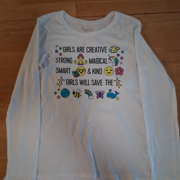 The Children's Place Other - The Children's Place Girls White Long Sleeve Tee with Colorful Icons Size Large